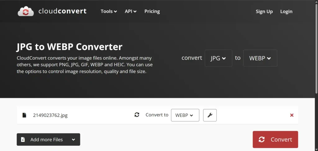 Screenshot of Cloudconvert