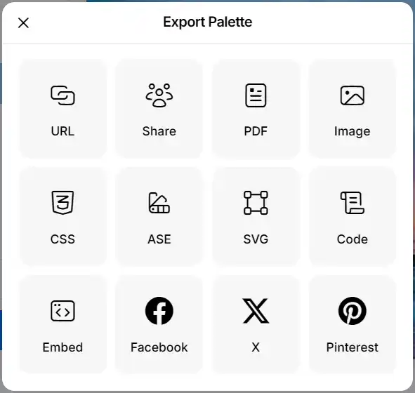 Screenshot of Coolors.co’s Export Palette