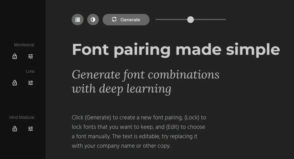 Screenshot of Fontjoy's Font Generator