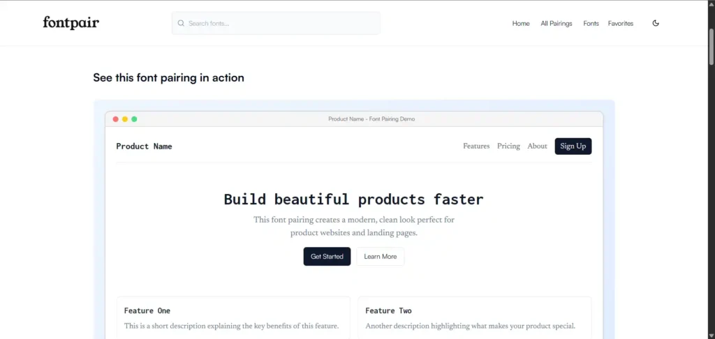 Screenshot of Fontpair's Font Pair Preview