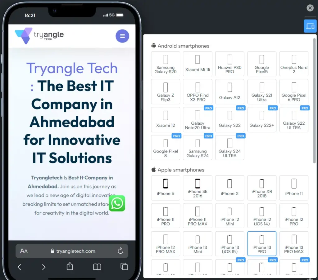 Screenshot of Mobile Simulator (Mobile first)