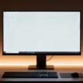 Cinematic workspace scene with a clean simple UI displayed on a monitor